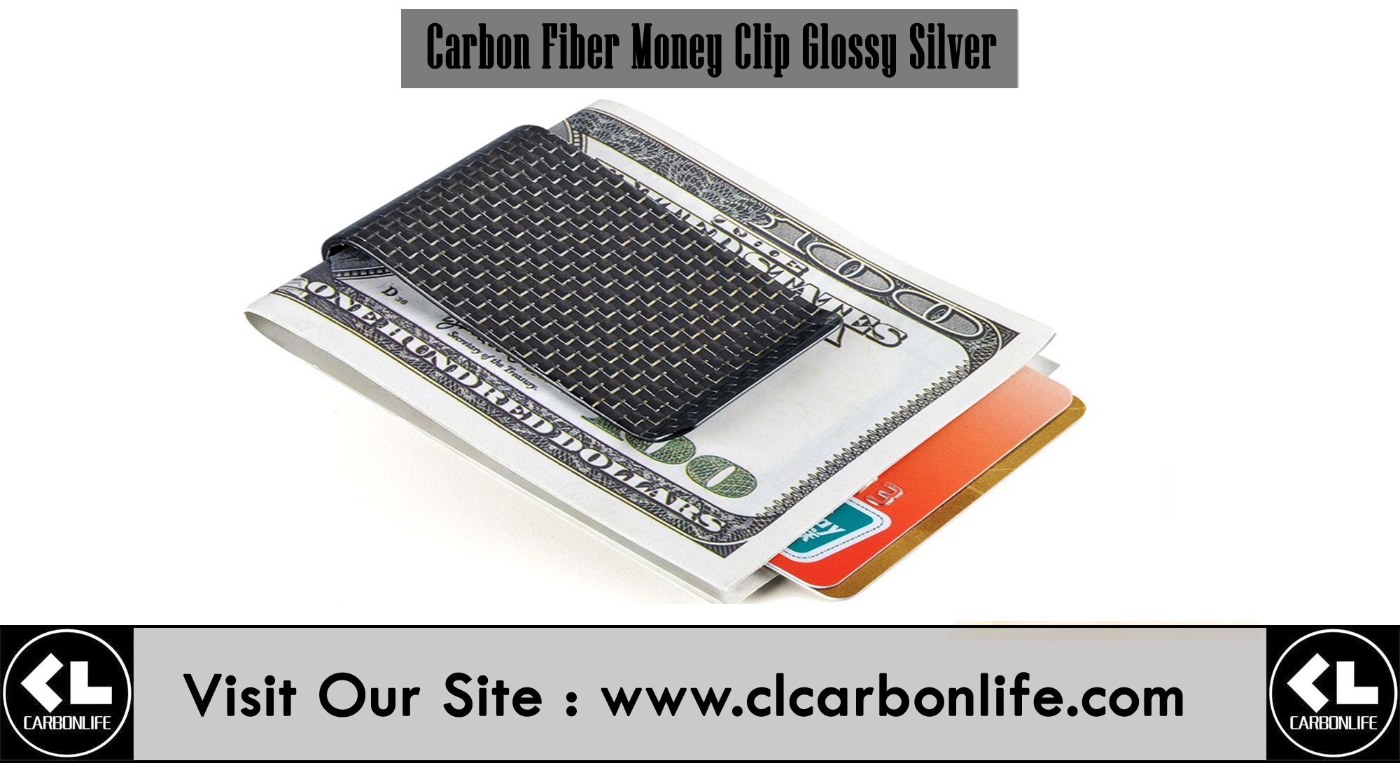 Carbon Fiber Money Clip Glossy Silver