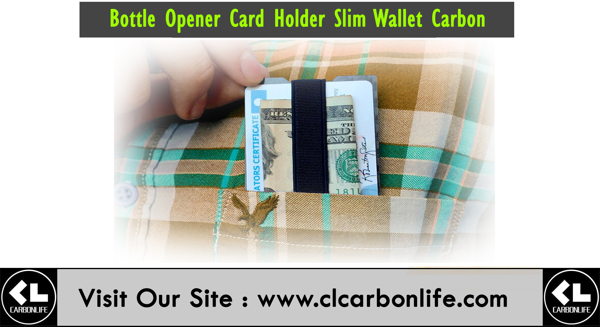 Bottle Opener Card Holder Slim Wallet Carbon
